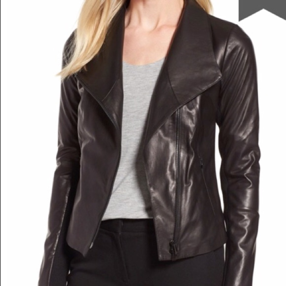 Nordstrom Signature Stand Collar Leather Jacket, M
